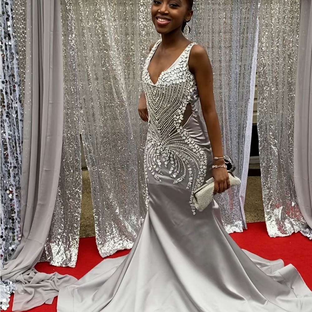 Elegant Silver Evening Gown